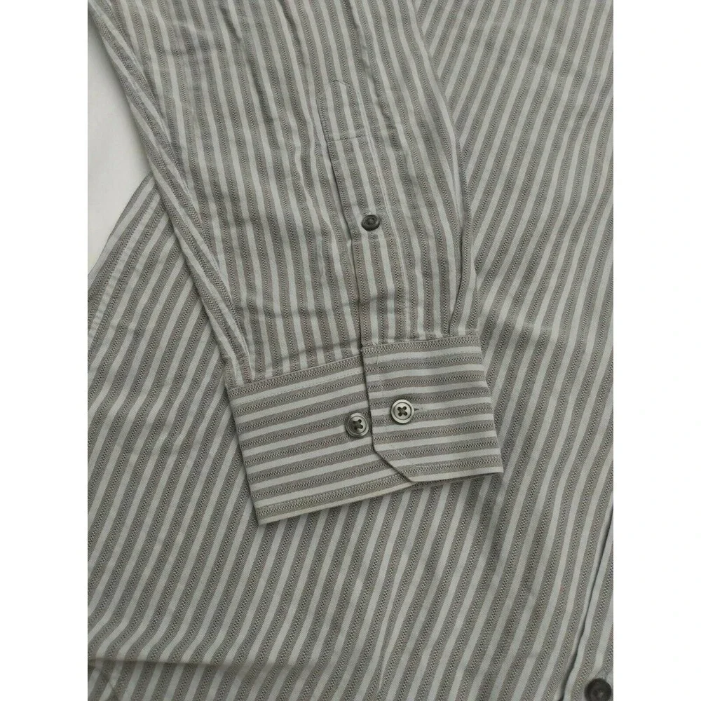 Banana Republic Men Shirt Size L Button Up Long Sleeve Gray Stripe